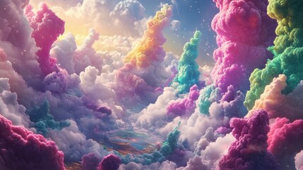Vibrant Rainbow Clouds Dreamlike Celestial Landscape