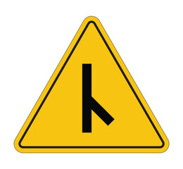 Caution Sign for Road Ahead Merge Direction in Yellow Triangle