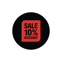 10% Sale Discount Label Icon – Circular Black and Red Promotional Sticker Design

