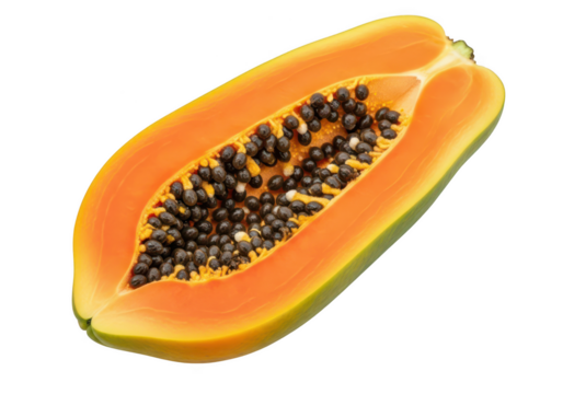 Ripe papaya halved lengthwise revealing vibrant orange flesh and seeds fruit tropical