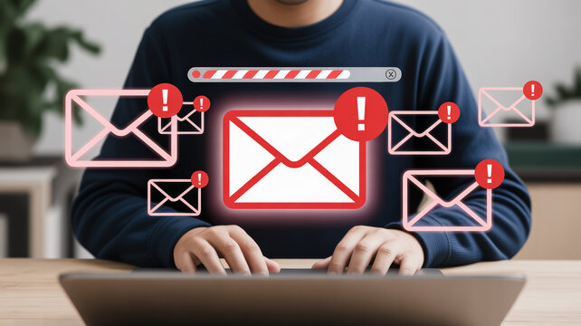 Email alert notification warning inbox urgent digital communication stress