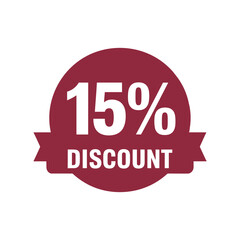 15% Discount Badge – Maroon Promotional Sale Label Vector for Marketing and Ecommerce

