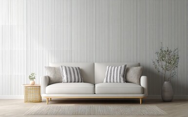 Modern Minimalist Living Room Interior Design White Sofa rug home grey wall calm cozy decor style   