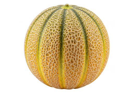 Single ripe cantaloupe melon with textured rind against fruit food