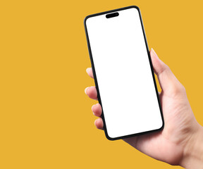 Hand holding smartphone device and touching screen