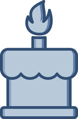 Cake with candles vector icon with transparent background. Changeable blue color design.