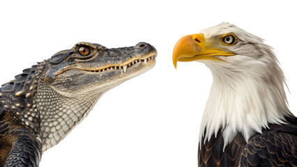 Fototapeta premium Alligator Animal and one Eagle Animal on transparent