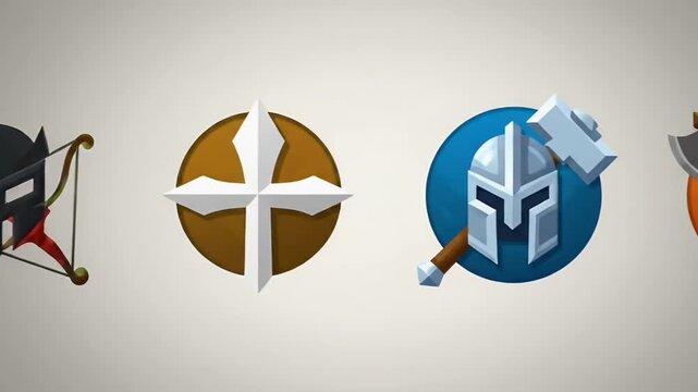 A collection of stylized emblems representing diverse warrior archetypes.