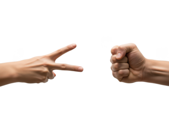 Two human hands playing rock paper scissors against person people