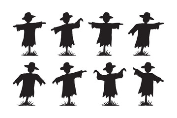 Scarecrow Silhouette Bundle Spooky Halloween Vector 