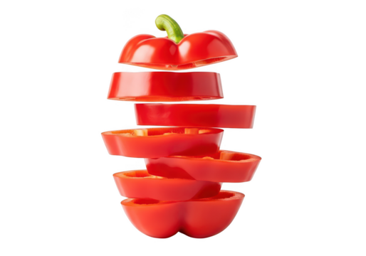 Vibrant red bell pepper sliced into rings stacked against paprika vegetable