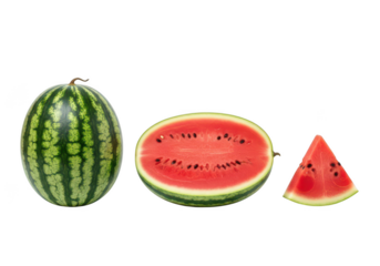 Whole watermelon half watermelon and slice of watermelon on fruit food