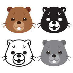ビーバーの顔アイコンセット