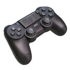 Black gaming controller on a white isolated background, perfect for technology and gaming themes.