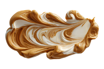Creamy peanut butter marshmallow swirl ice‑cream scoop isolated on transparent background PNG cutout, delicious dessert element for menus, packaging, digital scrapbooking, and food branding visuals