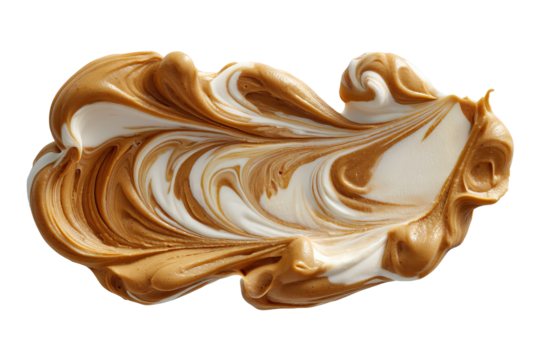 Creamy peanut butter marshmallow swirl ice‑cream scoop isolated on transparent background PNG cutout, delicious dessert element for menus, packaging, digital scrapbooking, and food branding visuals
