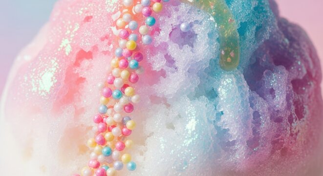 colorful pastel texture with candy sprinkles, glitter, and green drip detail