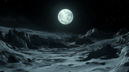 Lunar landscape under a pale moon