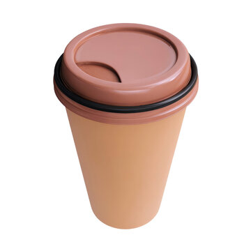 Close-up of a disposable coffee cup with a lid on a white isolated background.