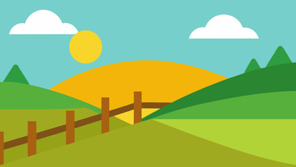 Fototapeta premium sunlit hills fence