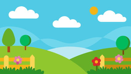 Obraz premium cartoon pasture and flowers meadow grass