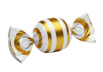 Elegant gold and white striped candy wrapper design perfect for festive treats, special occasions, and luxurious branding