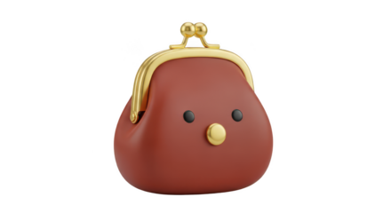 Charming cartoon coin purse with a friendly face, perfect for financial concepts, savings, and business themes; ideal for branding and marketing