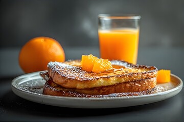 plate of french toast with orange juice