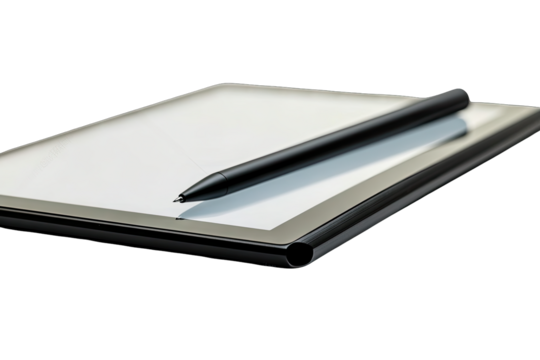 A Black Stylus Pen Laying On A Black Tablet On A Transparent Background