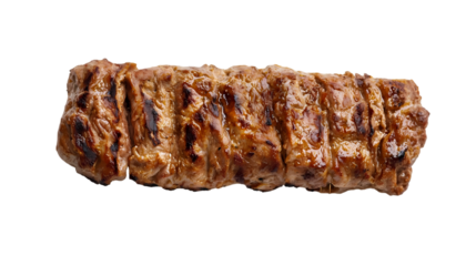 A row of cooked pork ribs isolated on white background