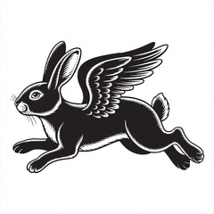 Obraz premium Black rabbit with wings in a dynamic running pose vector illustration bunny hare