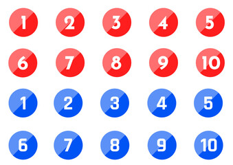 Modern Circle Number Icon Set: Red and Blue Flat Design Vector for Web and UI Design