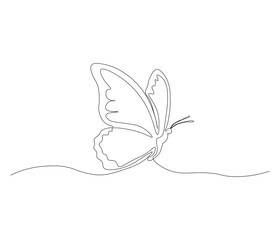 One continuous line drawing of flying butterfly. single line of butterflies illustration. flying flies concept. editable outline