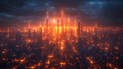Fototapeta premium Futuristic cityscape aerial view at night