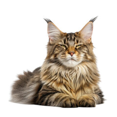 Obraz premium Maine coon cat relaxing with eyes closed isolated on transparent background