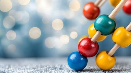 Colorful Wooden Abacus on Soft Background with Bokeh Effect for Children