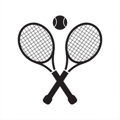 Black Tennis Rackets Crossed With Ball Above Vector Graphic sport