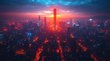 Fototapeta premium Urban skyline sunrise background illustration
