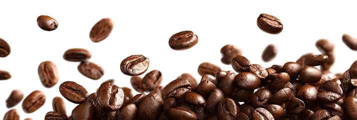Obraz premium Coffee beans cascading against a black background
