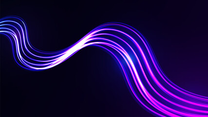 Abstract Blue and Purple Digital Waves with Luminous Particles and Futuristic Glow
