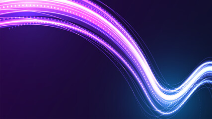 Abstract Blue and Purple Digital Waves with Luminous Particles and Futuristic Glow