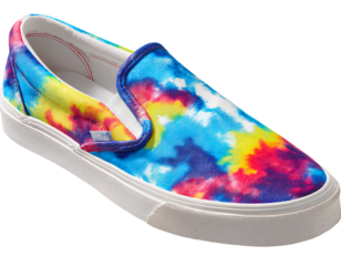 Single Tie Dye Slip-On Shoe with Bright Gradient Colors, Angled Side View, Isolated on Transparent Background