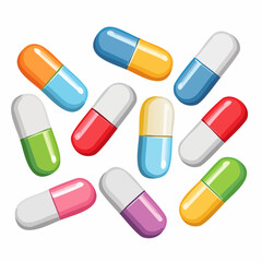 Vibrant Collection of Colorful Medicine Capsules and Tablets Arranged Artistically on a White Background, Pharmaceutical Healthcare Design