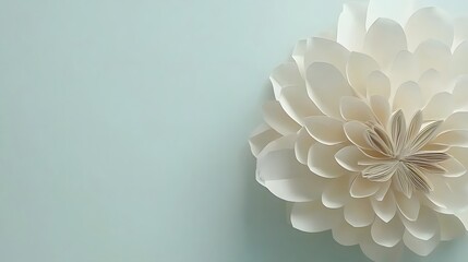 Elegant White Paper Flower Against Soft Mint Green Background for Nature-Inspired Designs