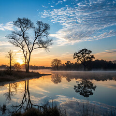 Obraz premium sunset on the river