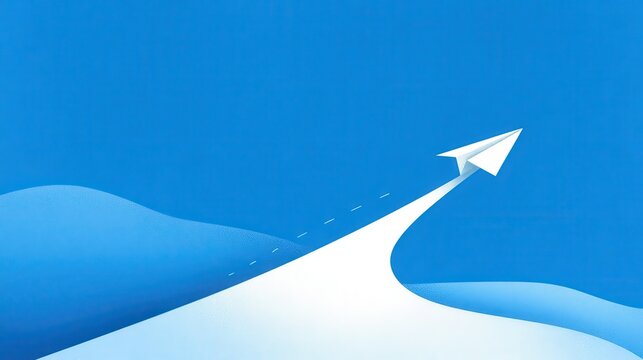 Paper airplane soaring through a vibrant blue sky.