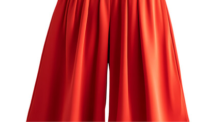 A dramatic red curtain draped symmetrically isolated on white background