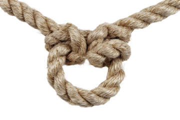 A tightly tied rope knot with a loop isolated on transparent background