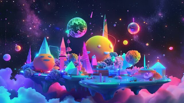 Surreal 3D illustration of a floating platform island 4K Videos