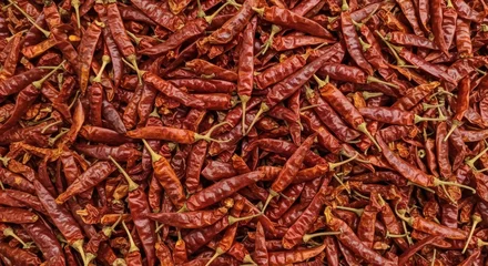 Küchenrückwand glas motiv Scharfe Chili-pfeffer Chili Inferno A spicy heap of dried red chili peppers with warming backdrop.  © Candra